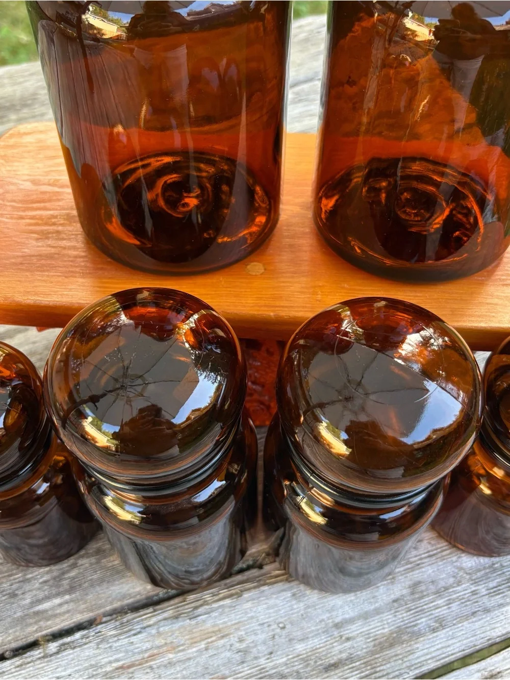 Set of Six Vintage Belgium Amber Brown Glass Apothecary Bottles